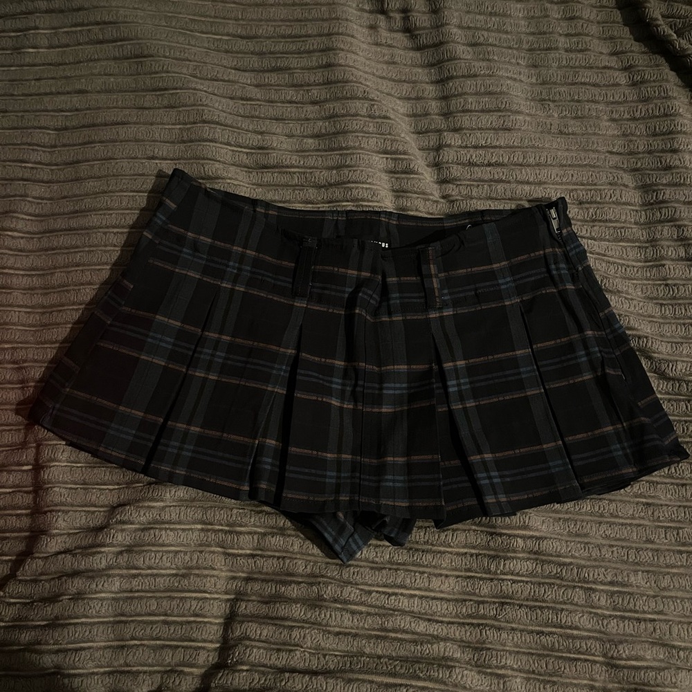 Navy & Dark Green Plaid Micro Mini Skort